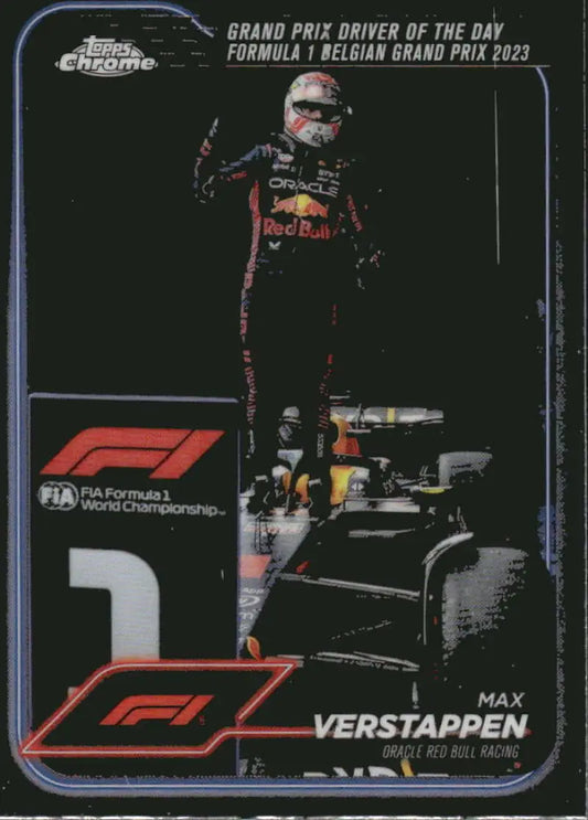 Formula 1 trading card featuring Max Verstappen from 2024 Topps Chrome Formula Oracle Red Bull Racing
