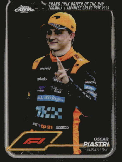 Oscar Piastri McLaren F1 Team Topps Chrome trading card from 2024 set