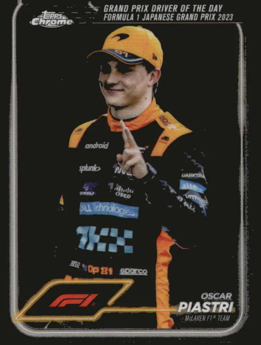 2024 Topps Chrome Oscar Piastri F1 trading card featuring McLaren F1 Team racing gear