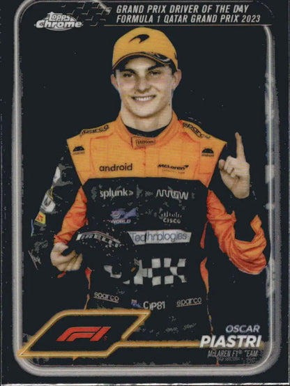 Oscar Piastri Topps Chrome Formula 1 trading card featuring McLaren F1 Team in pristine condition