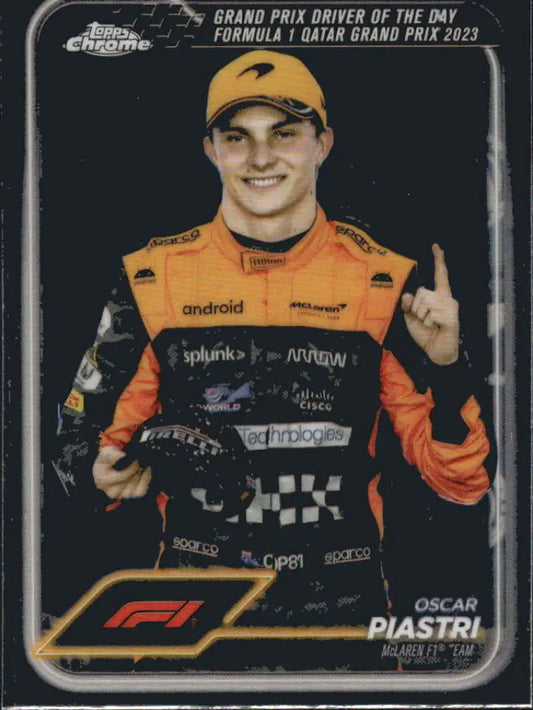 Oscar Piastri Topps Chrome Formula 1 trading card featuring McLaren F1 Team in pristine condition