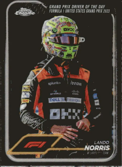 Lando Norris 2024 Topps Chrome Formula 1 trading card featuring McLaren F1 Team racer