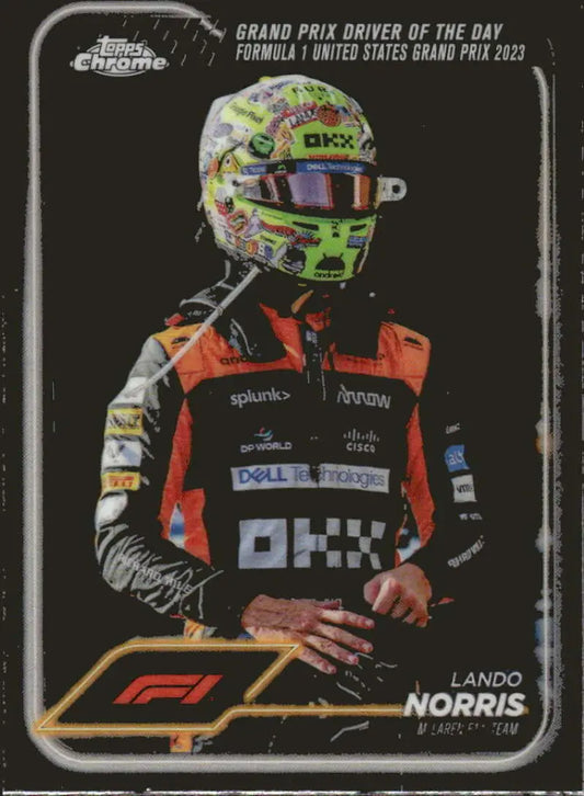 Lando Norris 2024 Topps Chrome Formula 1 trading card featuring McLaren F1 Team racer