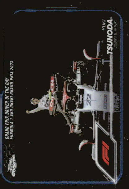 Yuki Tsunoda Topps Chrome Formula 1 trading card from 2024 Topps Chrome series