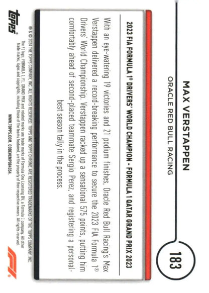 Max Verstappen trading card from 2024 Topps Chrome Red Bull Racing collection