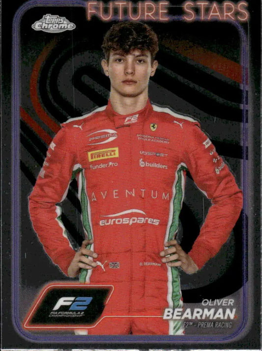 Oliver Bearman Topps Chrome Formula 2 trading card from 2024 Topps Chrome F1 collection