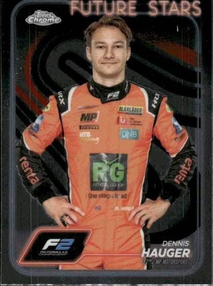 Dennis Hauger racing card from 2024 Topps Chrome Formula 1 #23 NM-MT F2 MP Motorsport