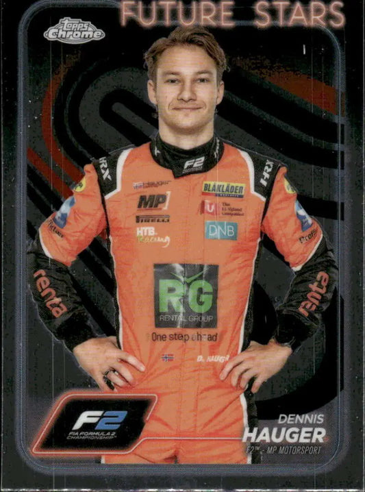 Dennis Hauger racing card from 2024 Topps Chrome Formula 1 #23 NM-MT F2 MP Motorsport