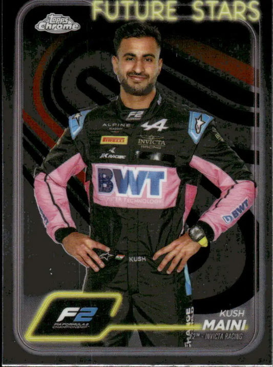 Kush Maini Topps Chrome Formula 1 Future Stars trading card in 2024 Topps Chrome F2 collection