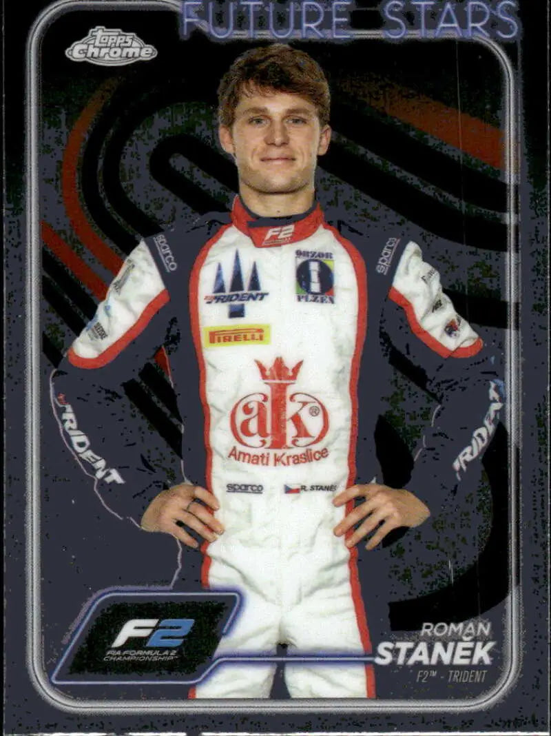 Roman Stanek trading card from 2024 Topps Chrome Formula 1 Trident Racing collection