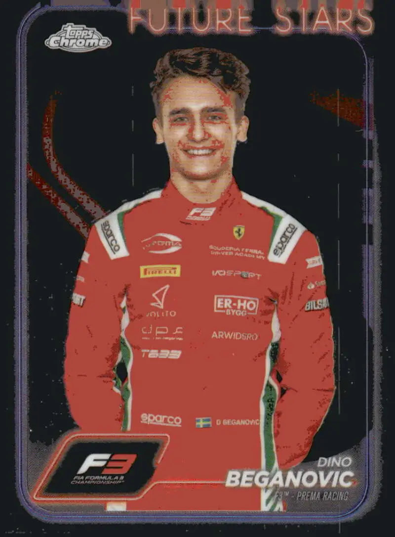 Dino Beganovic Future Stars trading card from 2024 Topps Chrome Formula 1 Prema Racing