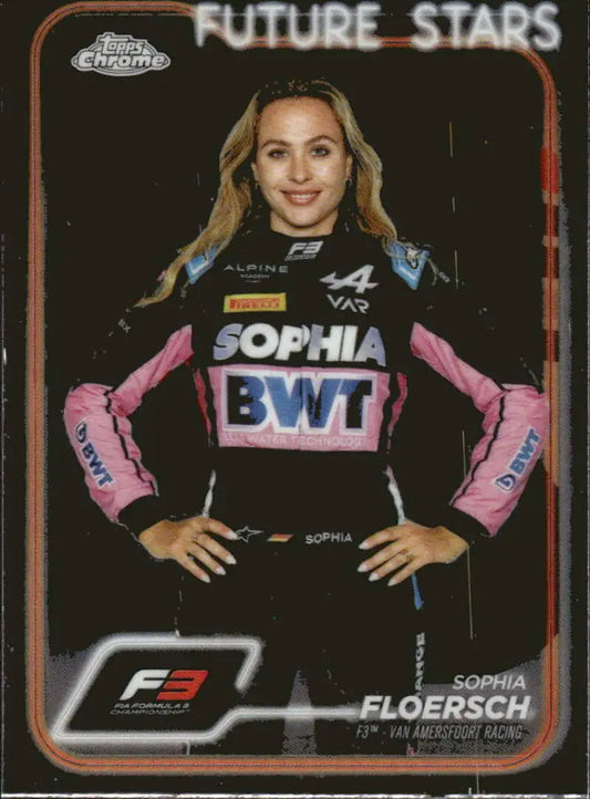 Sophia Floersch racing card from 2024 Topps Chrome featuring Van Amersfoort Racing