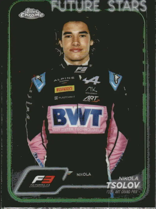 Nikola Tsolov Topps Chrome Formula 3 trading card featuring ART Grand Prix Racing