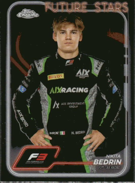 Nikita Bedrin Topps Chrome Future Stars trading card from 2024 Topps Chrome Formula 1 series