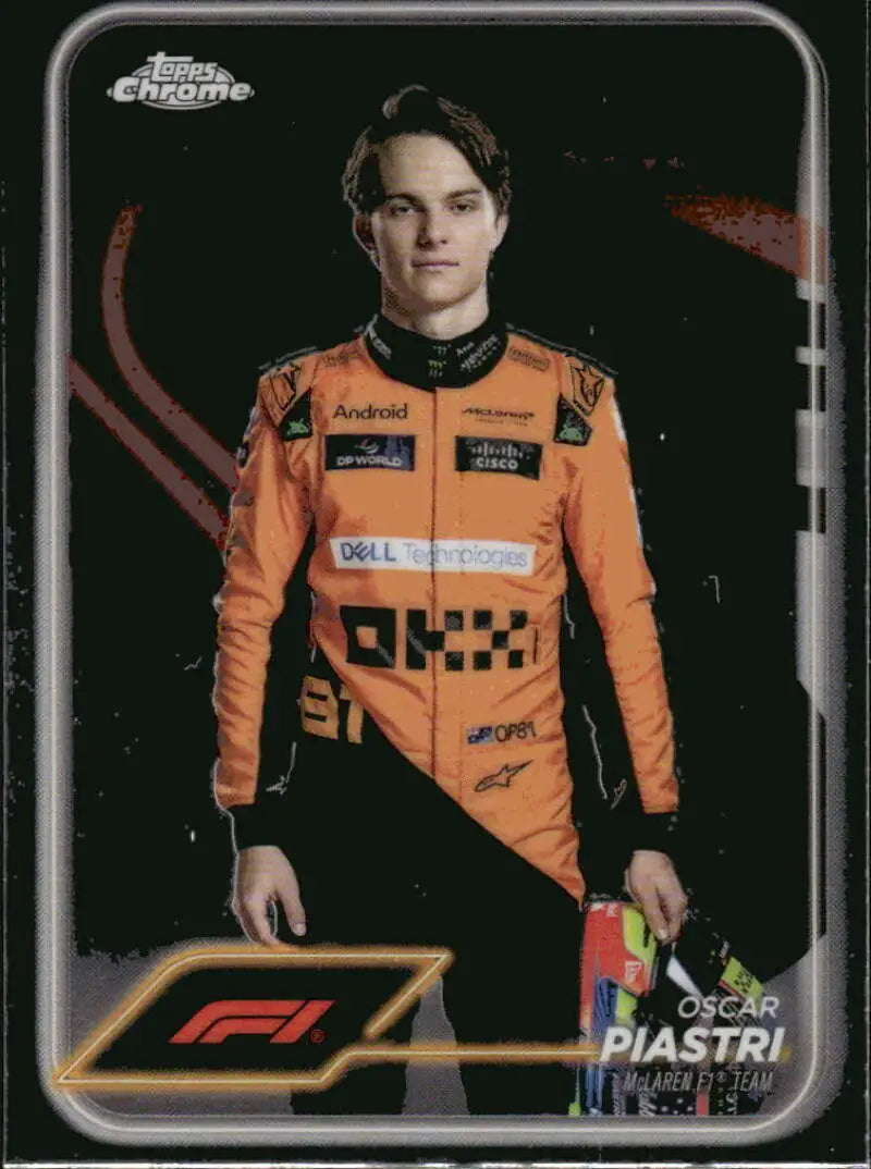 Oscar Piastri Topps Chrome trading card from 2024 McLaren F1 Team Racing collection