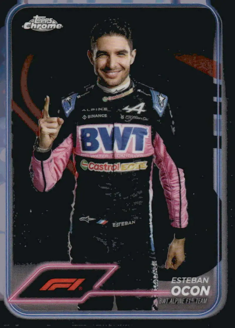 Esteban Ocon Topps Chrome trading card featuring BWT Alpine F1 Team design