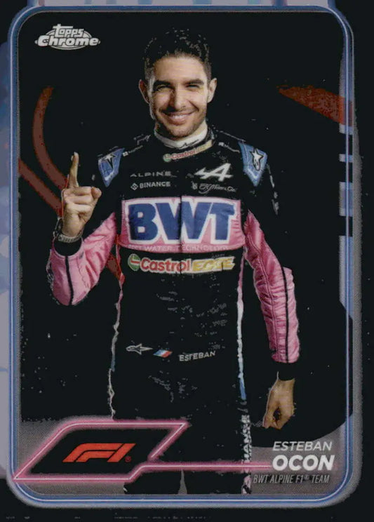 Esteban Ocon Topps Chrome trading card featuring BWT Alpine F1 Team design