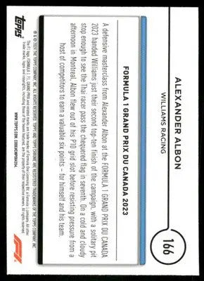 2024 Topps Chrome Formula 1 Alexander Albon #166 Racing - Trading Card