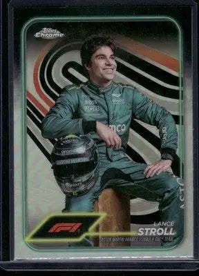 2024 Topps Chrome Formula 1 Lance Stroll trading card in racing suit