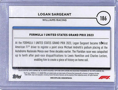 Logan Sargeant 2024 Topps Chrome Formula 1 Refractor Pink RayWave Racing Card