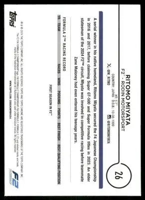 2024 Topps Chrome Formula 2 Future Stars Ritomo Miyata #26 Auto Racing - Trading Card