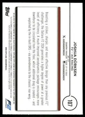 2024 Topps Chrome Formula 2 Joshua Duerksen #107 Auto Racing - Trading Card