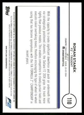 2024 Topps Chrome Formula 2 Roman Stanek #110 Auto Racing - Trading Card