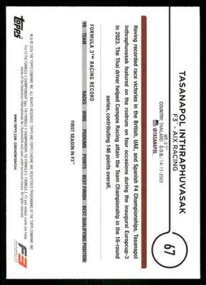 2024 Topps Chrome Formula 3 Future Stars Tasanapol Inthraphuvasak #67 - Trading Card