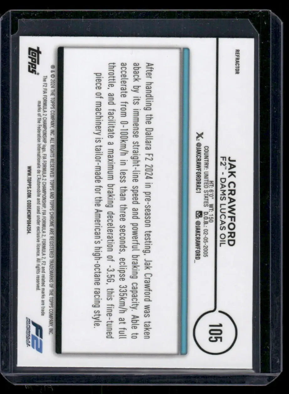 2024 Topps Chrome Formula Jak Crawford #105 Auto Racing - Trading Card