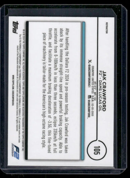2024 Topps Chrome Formula Jak Crawford #105 Auto Racing - Trading Card
