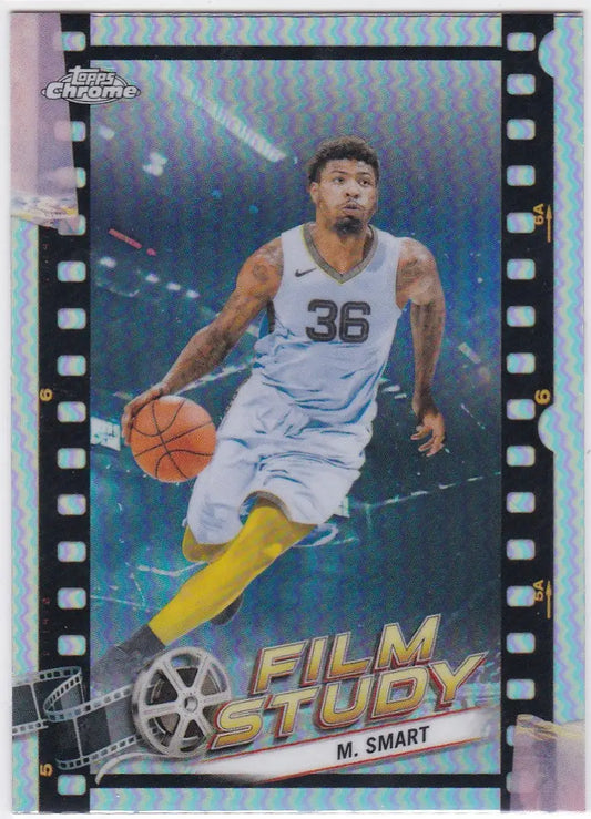 Basketball trading card of Marcus Smart in white #36 jersey, Topps Chrome Film Study design