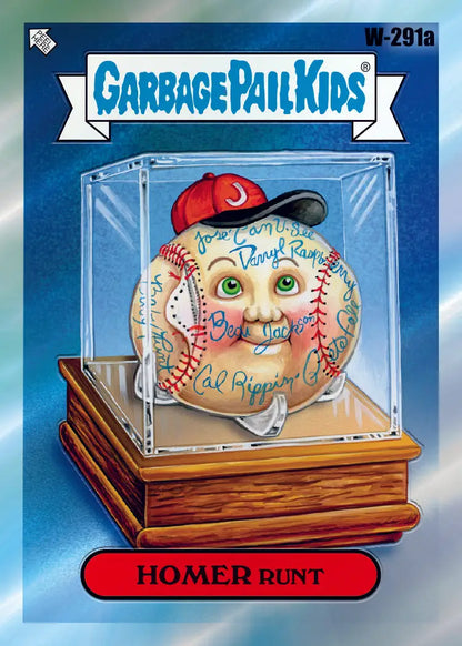 Baseball head Garbage Pail Kids collectible in display case from 2024 Topps Chrome