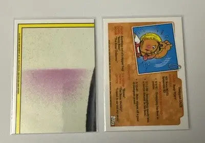 Garbage Pail Kids trading cards in protective sleeves featuring Magenta Hayley Comet in Pail Kids Series 7