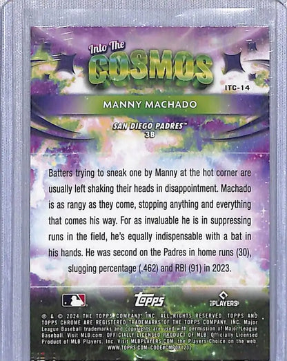 Manny Machado baseball card from 2024 Topps Chrome Into The Cosmos series with San Diego Padres