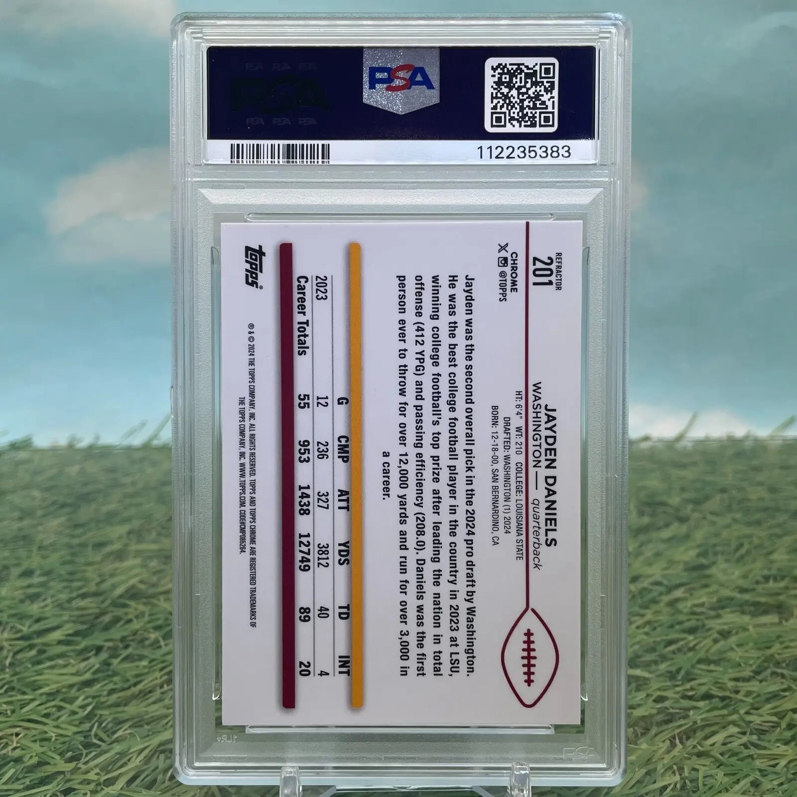 Graded Jayden Daniels football card from Topps Chrome Jayden series in PSA 8 Mint condition