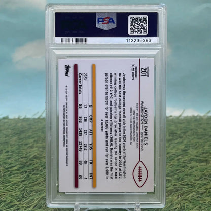 Graded Jayden Daniels football card from Topps Chrome Jayden series in PSA 8 Mint condition