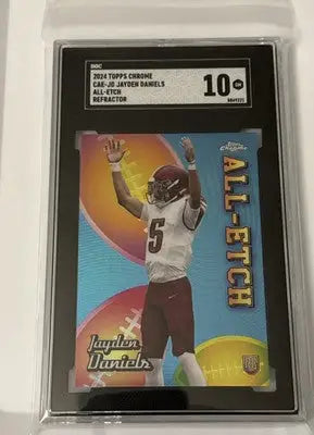 Graded 2024 Topps Chrome Jayden Daniels football card in All Etch Refractor SGC 10