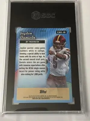 Slabbed Topps Chrome Jayden Daniels football card in 2024 Topps Chrome Jayden package