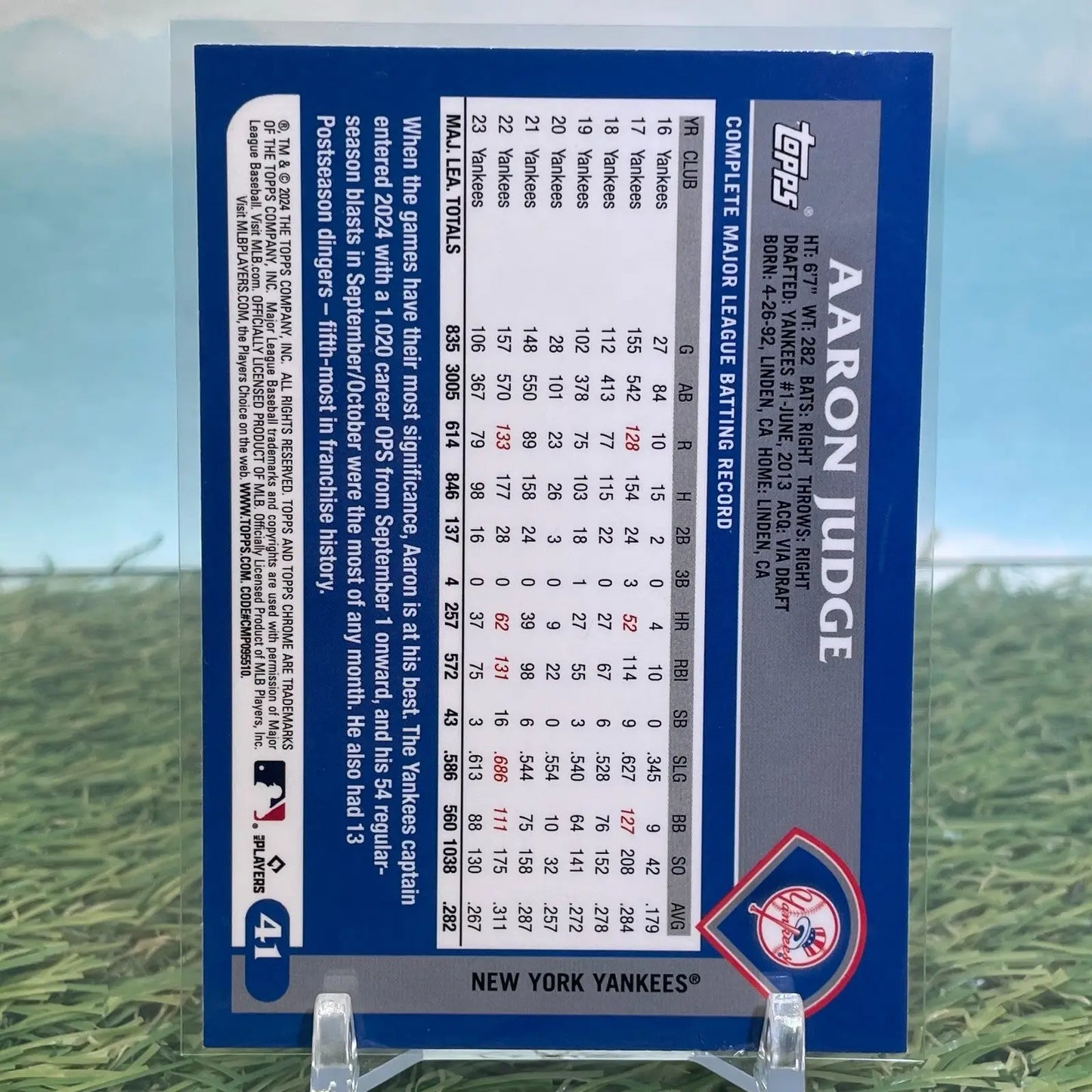 Aaron Judge baseball trading card from 2024 Topps Chrome Lids Mitchell & Ness
