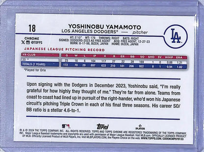 2024 Topps Chrome Logofractor #18 Yoshinobu Yamamoto Los Angeles Dodgers baseball card