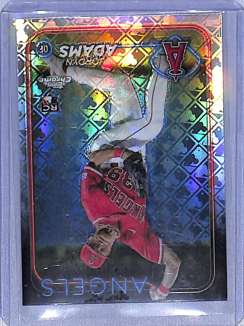Upside-down 2024 Topps Chrome Logofractor Refractor #145 Jordyn Adams Rookie Card