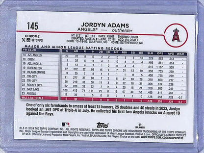 Jordyn Adams 2024 Topps Chrome Logofractor Refractor #145 Baseball Card NM-MT RC