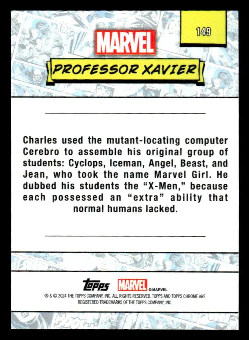 Trading card for Professor Xavier from 2024 Topps Chrome Marvel series