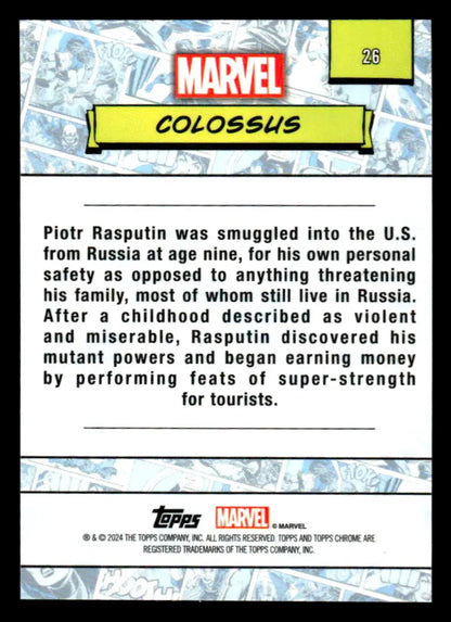 Collectible Marvel trading card featuring Colossus from 2024 Topps Chrome Marvel series