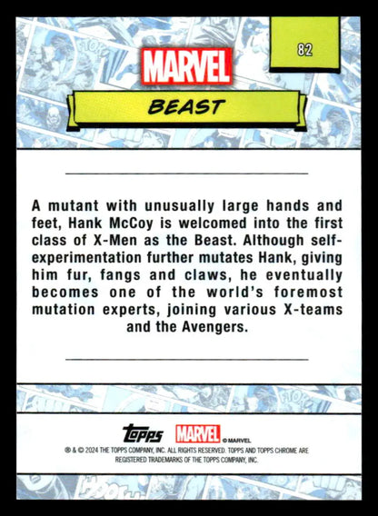Marvel Beast trading card from 2024 Topps Chrome Marvel series before content edition