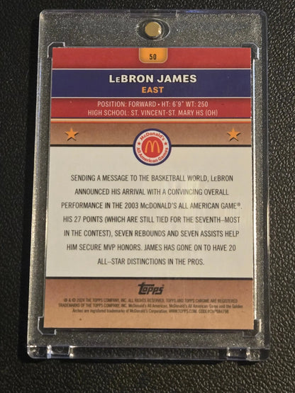 Back of a LeBron James 2003 McDonald’s All-American Game Topps Chrome basketball card