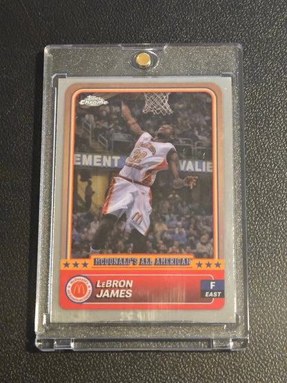 LeBron James 2024 Topps Chrome McDonald’s All-American trading card in protective case
