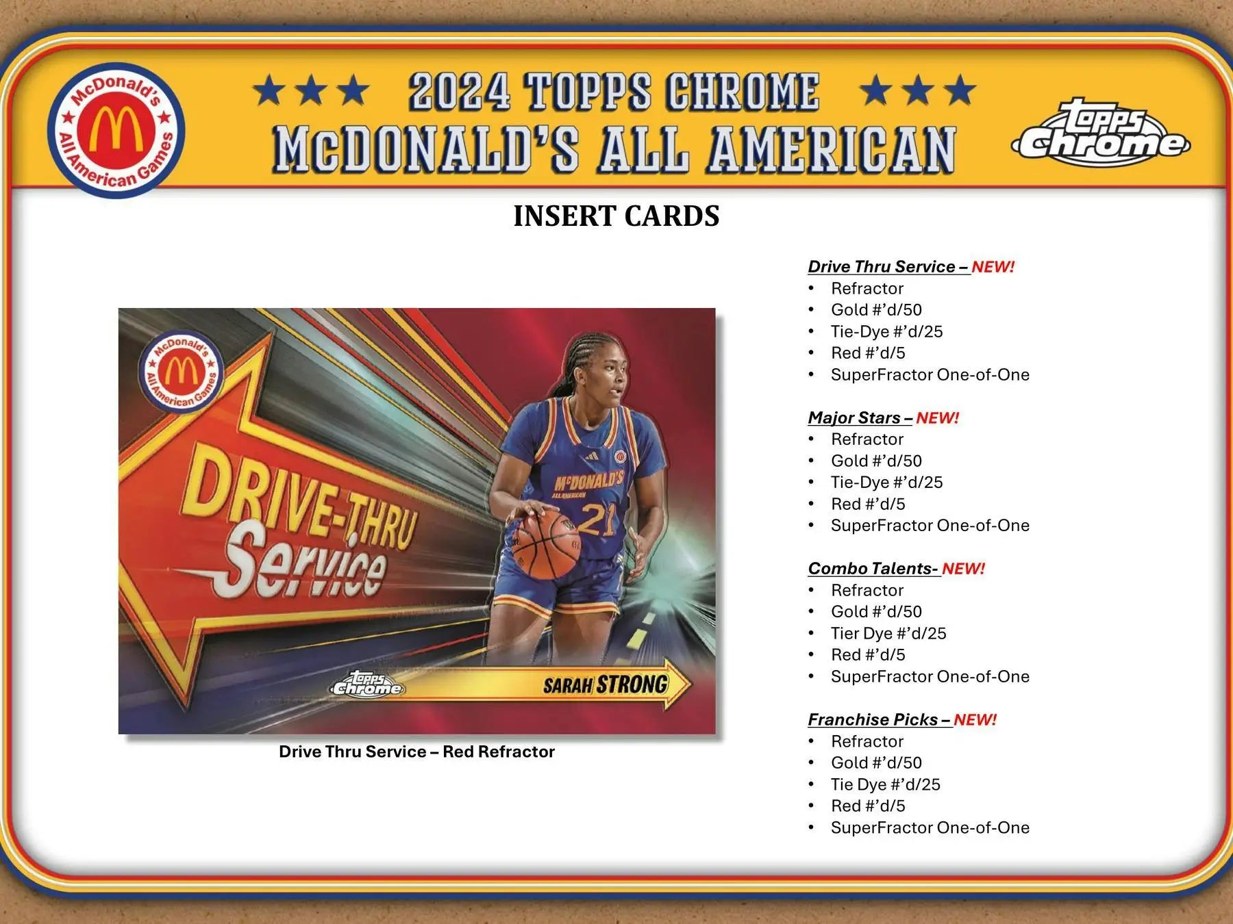 McDonald’s All American insert cards from 2024 Topps Chrome with McDonald’s logo refractor