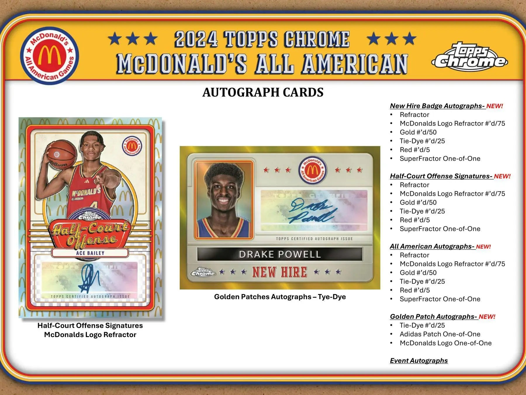McDonald’s All American autograph cards with McDonald’s logo and superfractor one-of-one in 2024 Topps Chrome Hobby Box