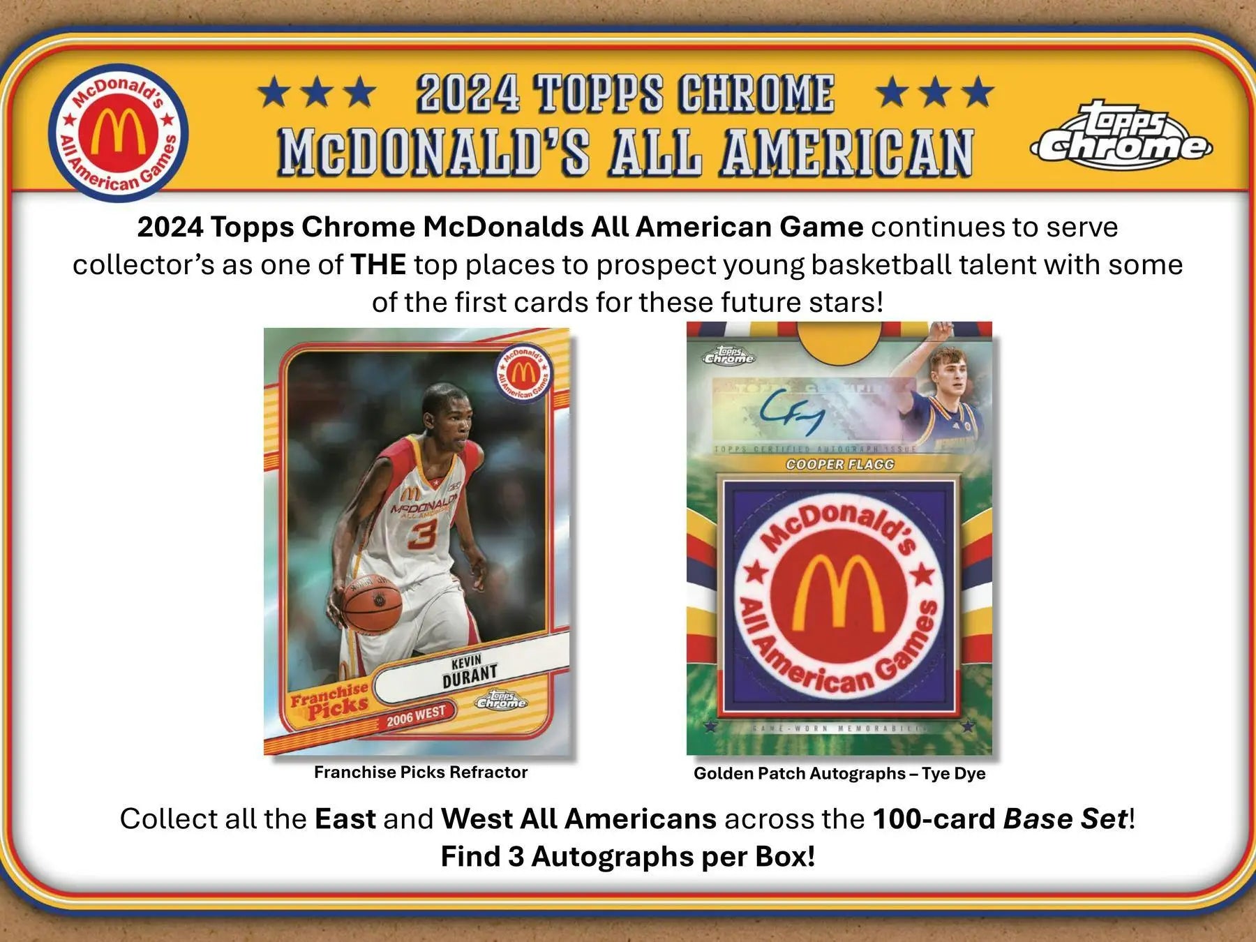 2024 Topps Chrome McDonald’s All American Basketball Hobby Box with McDonald’s logo cards